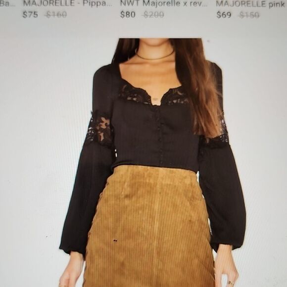 Majorelle  black satin/lace blouse Revolve size medium - Picture 2 of 8